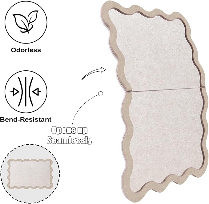 Scalloped Felt Bulletin Board, 36" x 24" Felt Cork Board Alternative for Wall, Foldable Picture Self-Adhesive Boards with Pins Hooks, Vision Boards for Photo Display School Home Office, Oatmeal