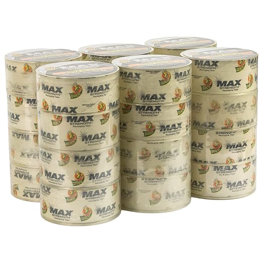 Duck Max Strength Clear Packing Tape Refills – 24 Rolls of Maximum Strength Heavy Duty Packaging Tape for Shipping & Moving Boxes - 3" Core - 1.88 Inch x 54.6 Yards - Clear (287735)