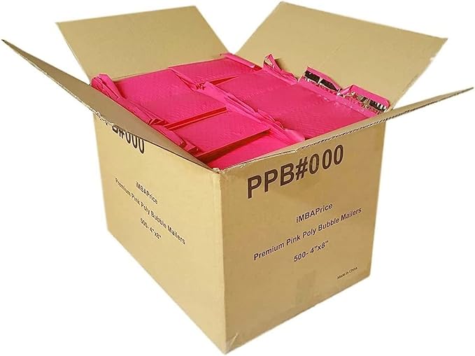 iMBAPrice 500#000 4x8 Hot Pink Color Self Seal Poly Bubble Mailers Padded Shipping Envelopes (Total 500 Bags)