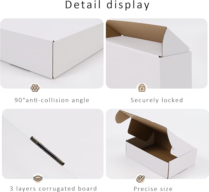 BIOBROWN 7x5x2" 50 Pack Corrugated Cardboard Boxes Small Shipping Box for Packaging Small Business Mailer Mailing White