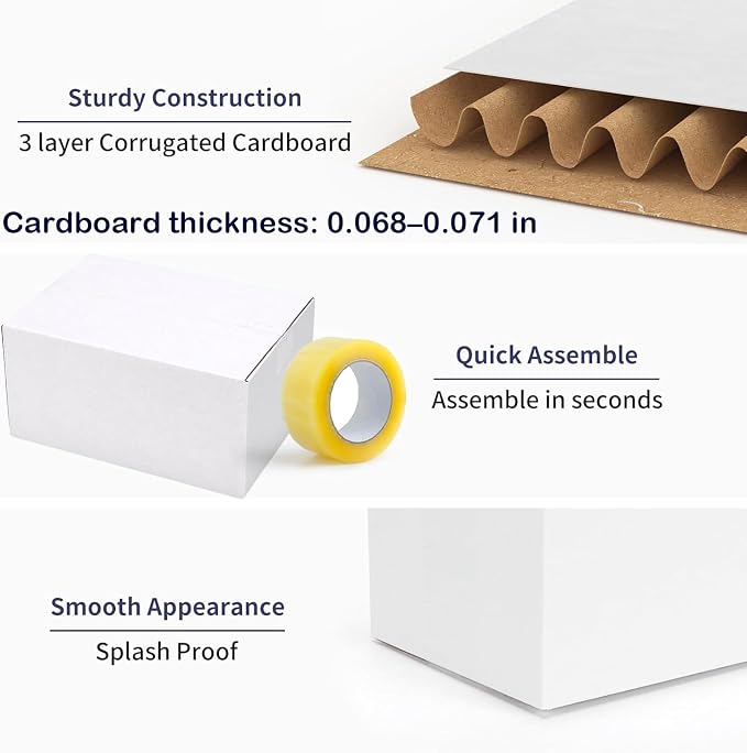 Shipping Boxes 11x6x6 Set of 25, White Corrugated Cardboard Box for Mailing Business Packaging