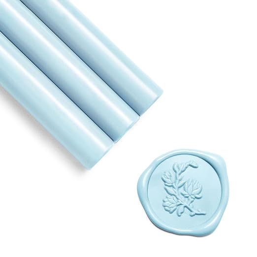 UNIQOOO Light Baby Blue Glue Gun Sealing Wax Sticks for Wax Seal Stamp - Perfect for Wedding Invitations, Thank You Card, Mails, Wine Gift Wrapping, Christmas Gift, Pack of 8