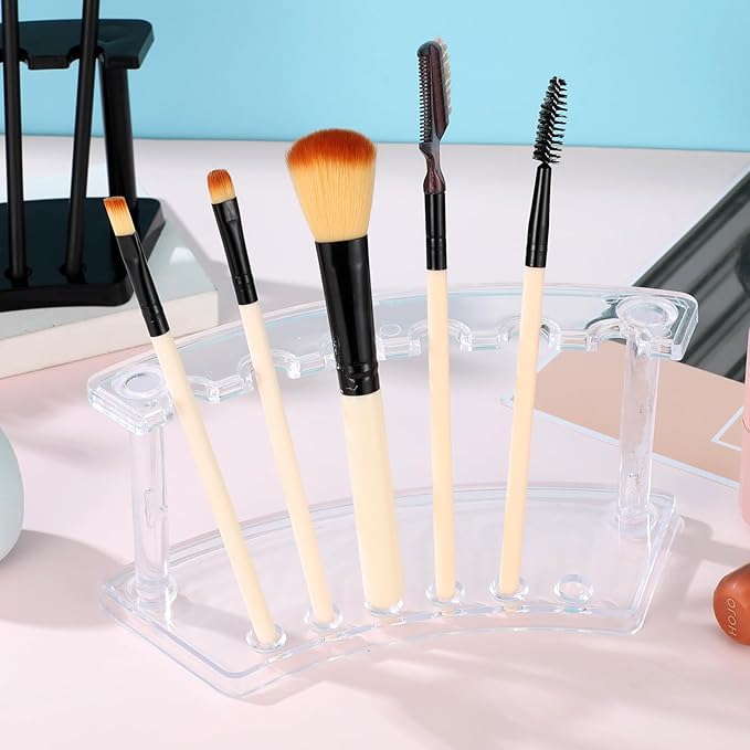 Tinlade 2 Pieces Plastic Pen Holder Stand Display Rack 6-Slot Pen Makeup Brush Rack Organizer Eyebrow Stand for School Office Home Store(Clear)