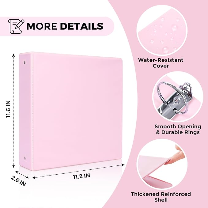 SKYDUE 3 Ring Binder 2 Pack, 2 Inch Clear View Binders with 2 Interior Pockets（Fit 8.5x11 Inches, Round Ring Binder for Office & School Supplies Organize, Pink and Purple