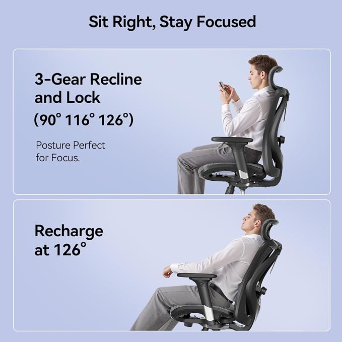 SIHOO M57 Ergonomic Mesh Office Chair, High Back Home Desk Chair with 3D Armrests, Lumbar Support and Adjustable Headrest, Comfortable Computer Chair, Hold 330 LBS-2 Packs-Grey