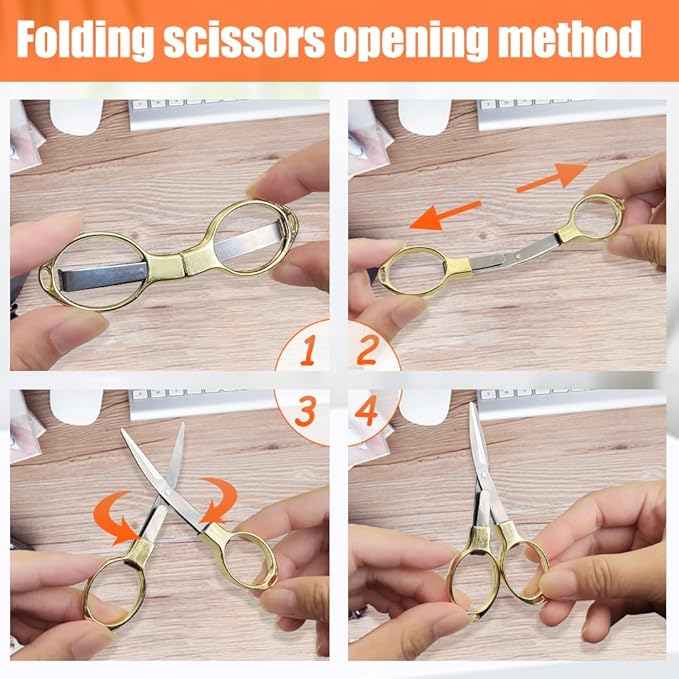 2PCS Folding Scissors, Portable Travel Scissor, Gift for Men Glasses Shaped Mini Shear Telescopic Cutter, Anti Rust Stainless Steel Scissors for Fishing Sewing Home Office-Gold