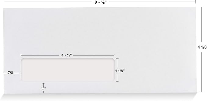 Aimoh 100#10 Custom Printed Single Left Window Envelopes - Text and Logo Customization - Gummed Closure - Size 4-1/8x9-1/2 Inches -24LB-100 Count (7-35410-100)