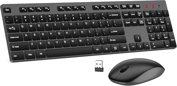 Wireless Keyboard and Mouse Combo, EDJO Silent Full Size Cordless USB Keyboard Mouse, 2.4GHz Lag-Free, Long Battery Life, for Computer, Laptop, PC, Chromebook, Windows (Grey, 1 Pack)