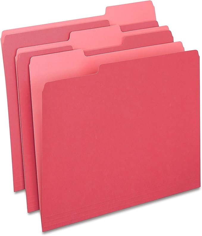 Staples File Folders, Letter Size, 1/3‑Cut Tabs, Red, Durable 10.5‑Point Paper Stock, 100/Pack