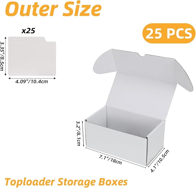 Bulk 200 Capacity Card Toploaders Storage Box, in Total 25 Pack All White Cardboard Shipping Boxes for 5000 Count 35pt 3x4 inch Toploaders or Toploaded Cards