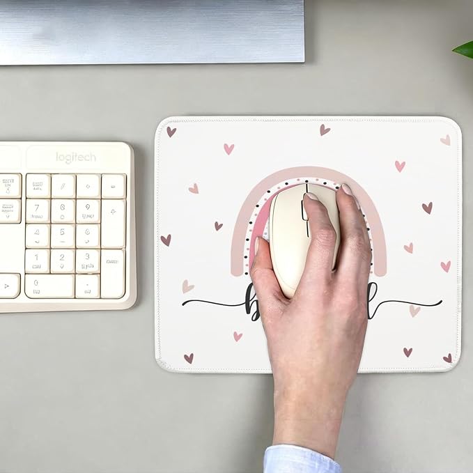 Mouse Pad for Desk with Stitched Edge, Premium Cute Washable Mouse Pads. Computer Mousepad with Non-Slip Rubber Base, Mousepads for Laptop, 9.25x7.75x0.12 inch (Boho Kind)