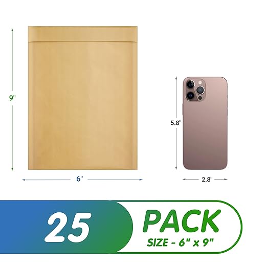 Kraft Bubble Mailers 6 x 9 Inch Natural Brown, Padded Envelopes Self Seal, Pack of 25, Bubble Lined Kraft Paper Mailing Envelopes for Shipping