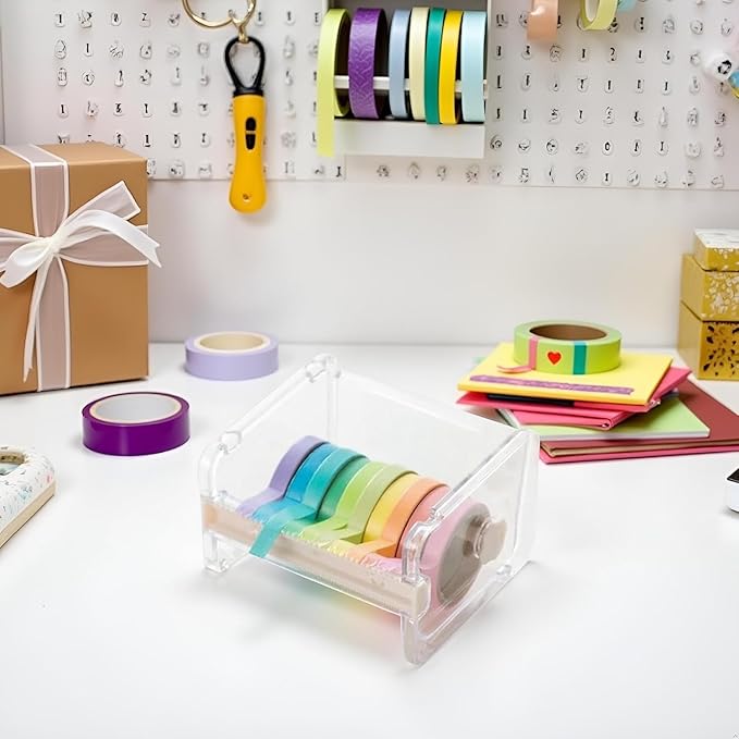 Transparent Visible Desktop Practical Washi Tape Dispenser, Packaging Tape Dispenser Cutter Roll Tape Holder Organizer, Tape Holder Tape Cutter, Sticker Roll Tape Cutter Holder(Not Include Tape)
