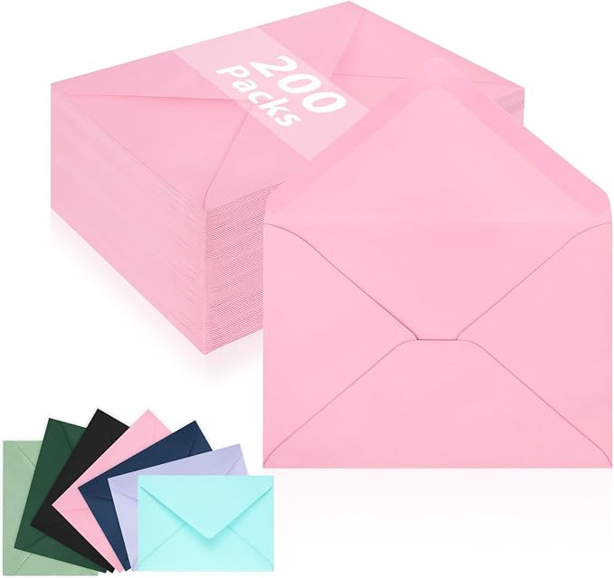 200 Pack A7 Envelopes, Pink Greeting Card Envelopes Self Seal, 5.24 x 7.24 in Envelopes for Birthday Graduation Baby Shower Wedding Invitation Cards