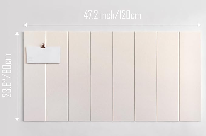 24"x47" Large Cork Board Alternative – 8 Pack Shiplap Felt Wall Tiles with Safe Removable Adhesive Tabs | Felt Bulletin Board Tiles for Walls Pin Board for Office, Home, Classroom, Kids Room - Beige