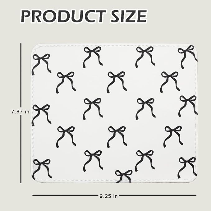 Mouse Pad for Desk with Stitched Edge, Premium Cute Washable Mouse Pads. Computer Mousepad with Non-Slip Rubber Base, Mousepads for Laptop, 9.25x7.75x0.12 inch (Black Bow)