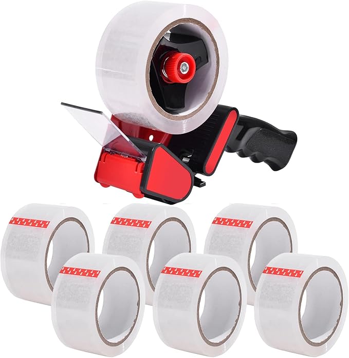 Zuvo Heavy Duty Tape Gun and Dispenser with 6 Brown Packaging Tapes (44mm X 66m) | Metal Tape Gun Dispenser for Moving Boxes, Warehouse, Paper Packaging, Parcel, or General Packing