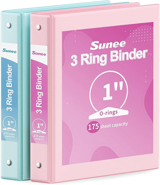 SUNEE 3 Ring Binder 1 Inch 2 Pack, Clear View Binder Three Ring PVC-Free (Fit 8.5x11 Inches) for School or Office Supplies, Pink & Blue