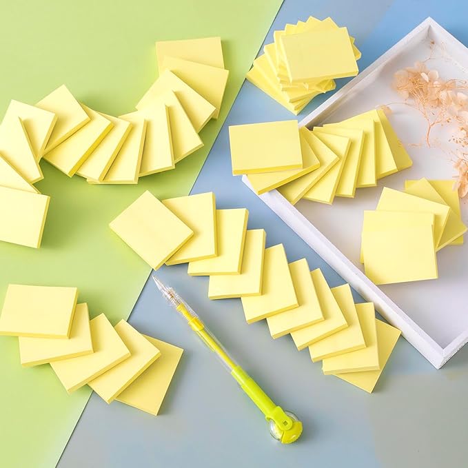 (50 Pads) Sticky Notes 1.5x2, Sticky Pads, Recyclable, Self-Stick Pads, Easy to Post for Home, Office, Notebook (Yellow)