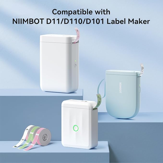 NIIMBOT Cable Label Tape for D110/D11/D101 Label Maker, 3 Colors | 3 Rolls for Red Yellow Blue 12.5 x 109 mm (0.49'' x 4.29''), Thermal Label Tape for Home Office Labeling Tape Replacement