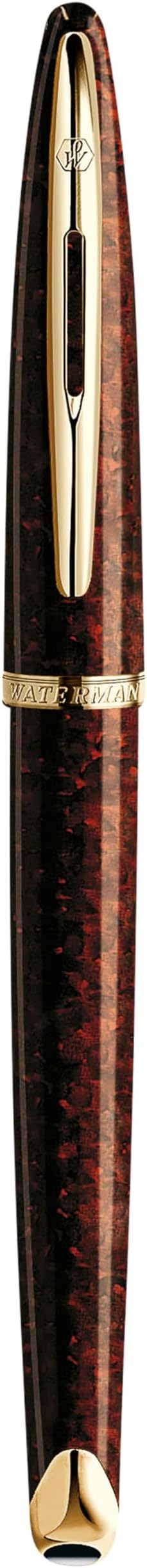 Waterman Carène Marine Amber Fountain Pen | Gloss Brown & Black with 23k Gold Clip | Medium Nib with Blue Ink Cartridge | Gift Box