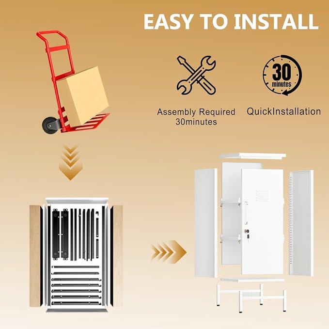 Metal Storage Locker,35.4" H Home Office Storage Lockers for Employees with 1 Locking Door ＆ 2 Adjustable Shelves,File Storage Cabinets forGarage, School, Office, Gym (White)
