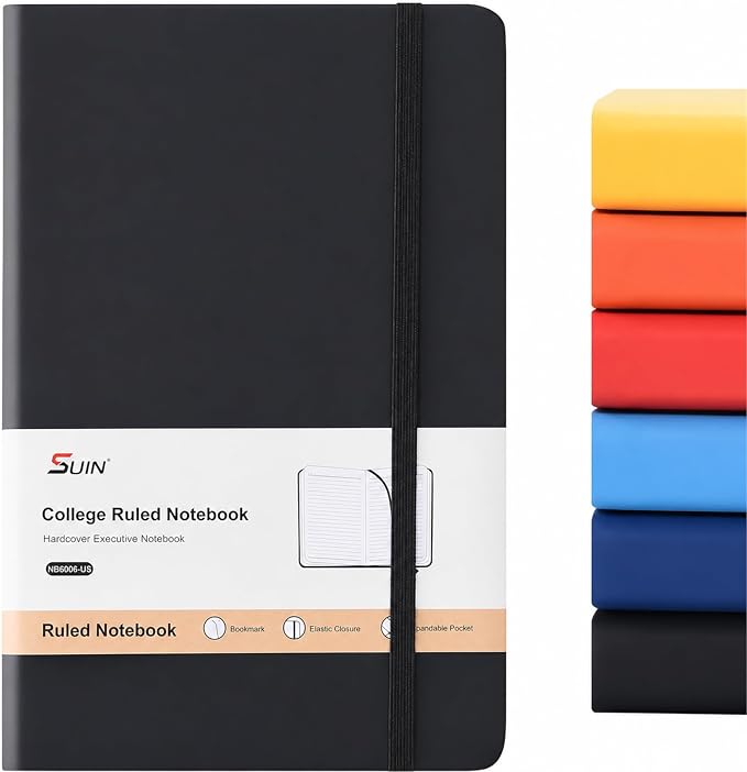Hardcover-Journal-Notebooks, A5 Lined Journals Notebook for Writing 200 Pages, 8.2 x 5.5 inch, Classic Ruled Notebooks for Work/Travel/College (Black- 1 Pack)