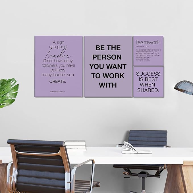 YEOION Purple Motivational Teamwork Office Wall Decor,Inspirational Team Work Wall Art Canvas Frame Artwork for Office Workplace Breakroom Wall Decor Set of 6