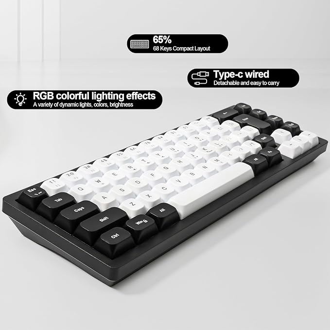 Wired RGB Gaming Membrance Keyboard. 65 Percent Mini Creamy LED Computer Keyboard .Small Ergonomic Clicky Teclado with ABS Backlit Unreplaceable Keycaps. for PC Laptop MAC Gamer. (Black)