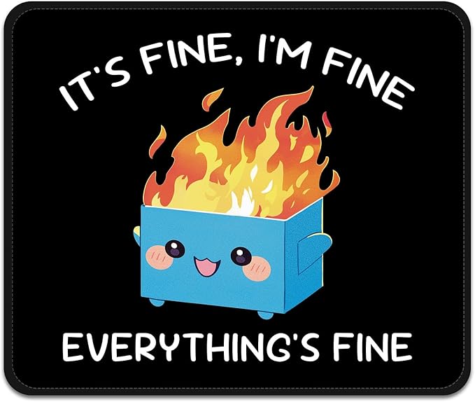 Mouse Pad with Stitched Edges - Funny Mousepad for Women, 9.25 x 7.75 inch Washable Square Desk Pad, Non-Slip Rubber Base, Office Home Laptop Accessories - Blue Box on Fire