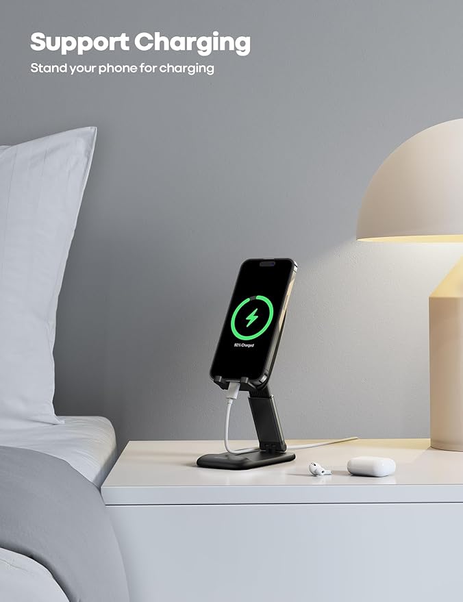 Lamicall Cell Phone Stand for Desk - [Height Adjustable] Foldable Mobile Phone Holder, Portable Stand for iPhone 17 16 15 14 13 12 11 Pro Max Plus Air, Galaxy S25, Telephone, Office Gift Accessories