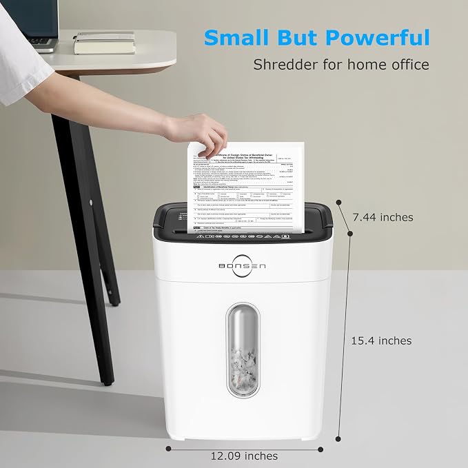 BONSEN 8-Sheet Cross Cut Paper Shredder for Home, P-4 Security Level, White | Shreds Credit Cards, Mail, Staple & Clip, 4-Gal Bin, Overheat Protection, Small Design for Home Office Use, S3101-W
