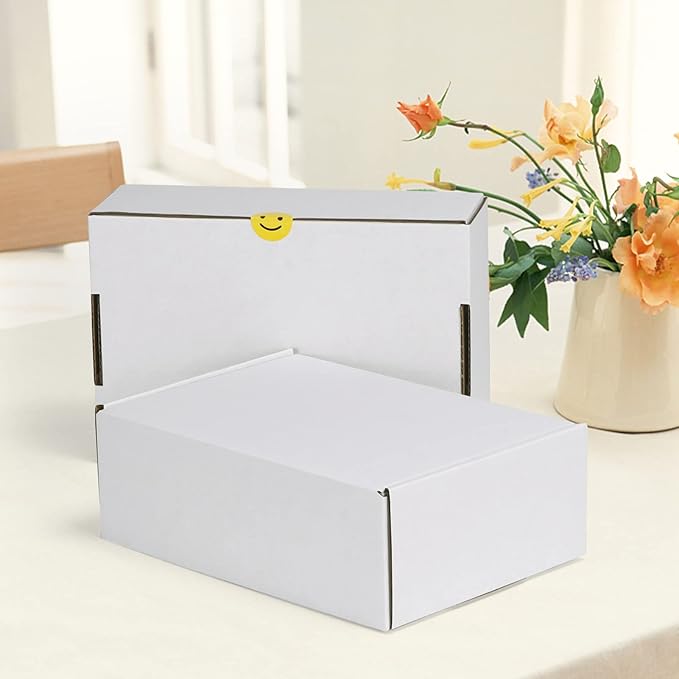HORLIMER 9x6x3 inches Shipping Boxes Set of 25, White Corrugated Cardboard Box Literature Mailer, 25 Stickers Included