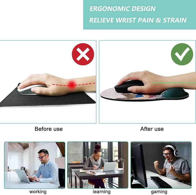 Mouse Pad with Wrist Support, Ergonomic Mouse Pad with Memory Foam Wrist Rest Cushion, Non-Slip Rubber Base Gaming Mice Pad for Home Office Computer Laptop, Sunrise