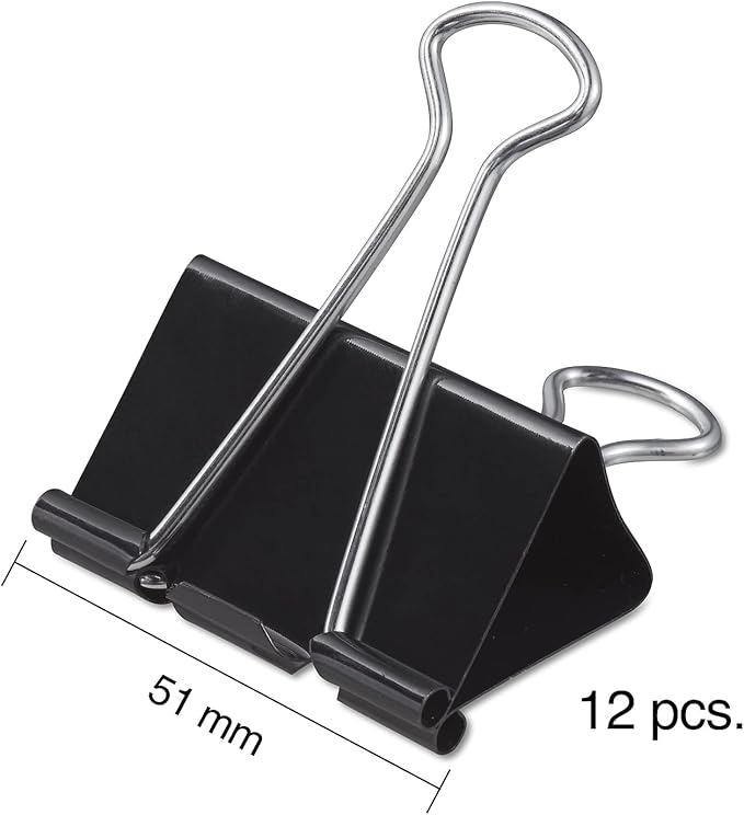 Staples Binder Clips, Large Size, 2" Width, 1" Capacity, Black – Heavy‑Duty Clips for Thick Documents & Files