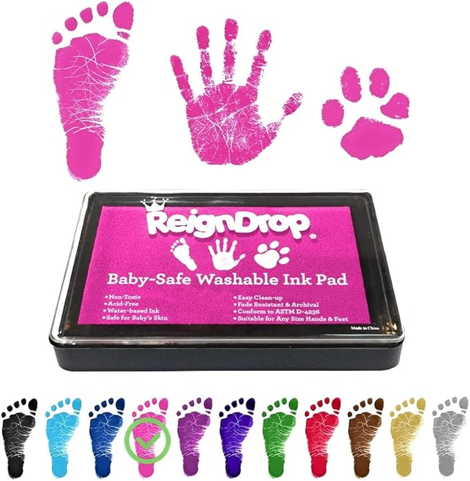 ReignDrop Ink Pad For Baby Footprint & Handprint - Creates Impressive Long Lasting Keepsake Stamp for Infant & Kids. Smudge Proof, Easy to Wipe Off Skin, Safe & Gentle Acid Free(Pink)