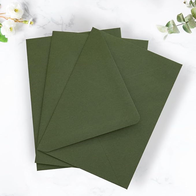 PONATIA 50PCS A7 Euro Flap Envelopes, 5.25 x 7.25'' Liner Envelope For 5x7'' Weddings Invitation Cards, Christmas Gift Cards, Acrylic Invitations, Photos (Olive Green)