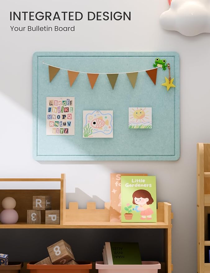 Fluxynara 23.6" x 17.1" Bulletin Board, Aqua Blue | Cork Board Alternative with 12 Removable Adhesive Tabs, Foldable Felt Pin Board for Home, Office, Classroom & Dorm
