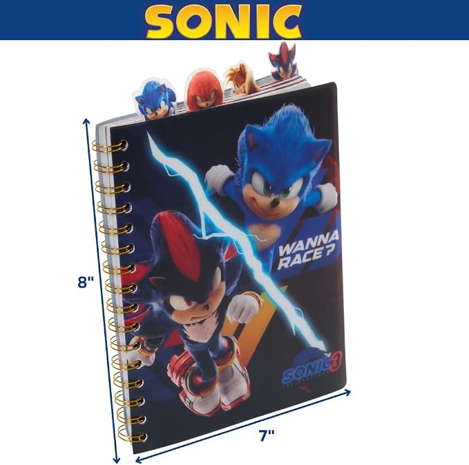 Sonic the Hedgehog Tab Journal Notebook for Kids, Spiral Bound, 96 Lined Pages, 8 x 7 inches