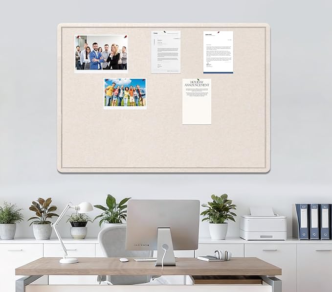Large Bulletin Board, 48 X 36 inches Felt Board Notice Pin Board, 4' x 3'Cork Board Alternative for Wall, Self-Adhesive Vision Board Mood Board Foldable Photo Board with 30 Pushpin (Oatmeal)