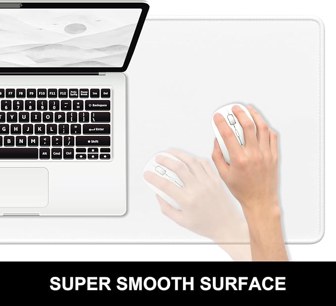 Hsurbtra Desk Pad, 32" x 16" Premium-Textured Desk Mat, Stitched Edge Anti-Slip Waterproof Rubber Mouse Pad, L Extended Computer Mat for Office Gaming Laptop Keyboard Ivory White
