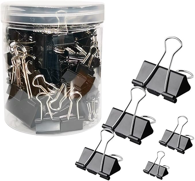 Otylzto 120Pcs Binder Clips Assorted Size, Office Clips with Clear Storage Container, Bulldog Clips, Paper Clips, Office Supplies