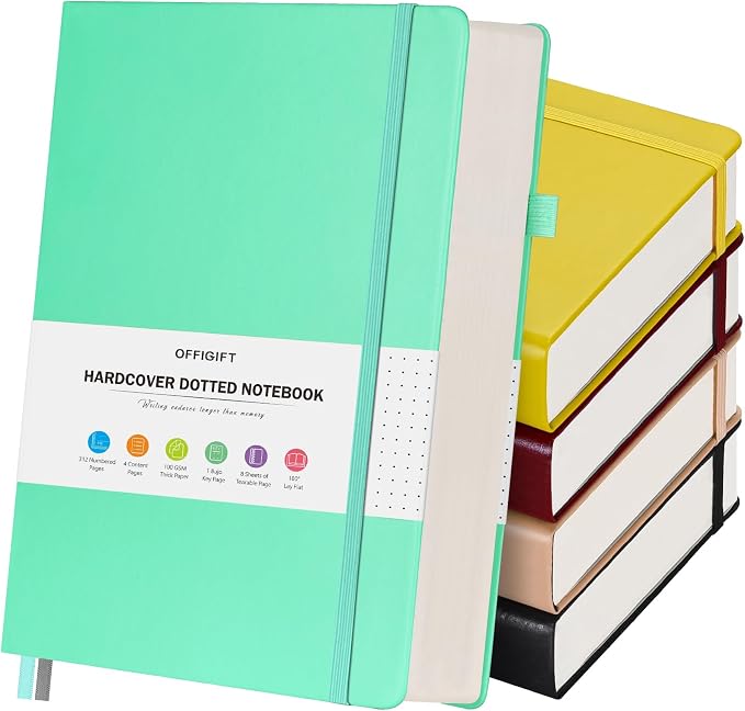 5 Pack Bullet Dotted Notebook Bulk, A5, 312 Numbered Pages Dot Journal Set | Cost-Effective 5 Pack 1600 Pages, 100gsm No Bleed Paper, Leather Hardcover, Lay-Flat, for Planning, Trackers, Lists & Layouts