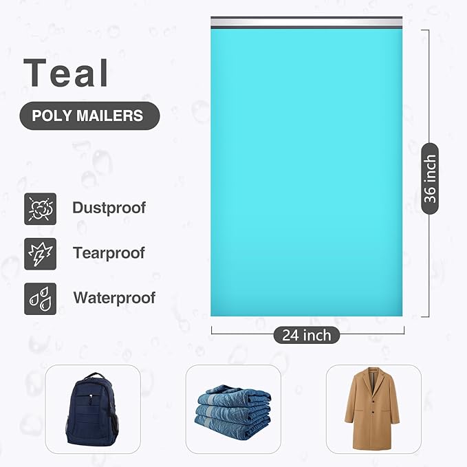 UCGOU 24x36 Teal Large Poly Mailers Shipping Bags 50 Pcs Waterproof Tearproof Bulk Poly Bags for Shipping Poly Mailers for Clothes Mailing Bags for Small Business
