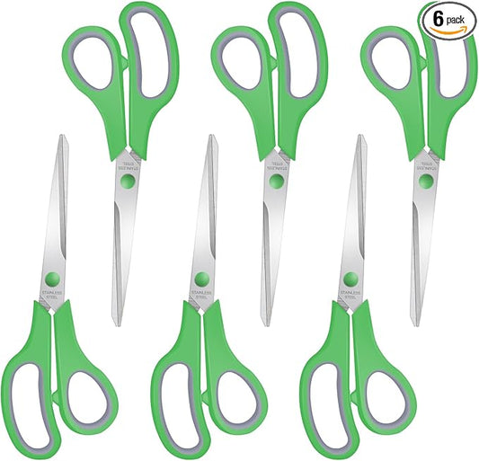 6 Packs Sewing Craft Scissors Bulk,8" Multipurpose Heavy Duty Sharp Scissors,Stainless Steel Shears for Home Office Student Supplies,Green