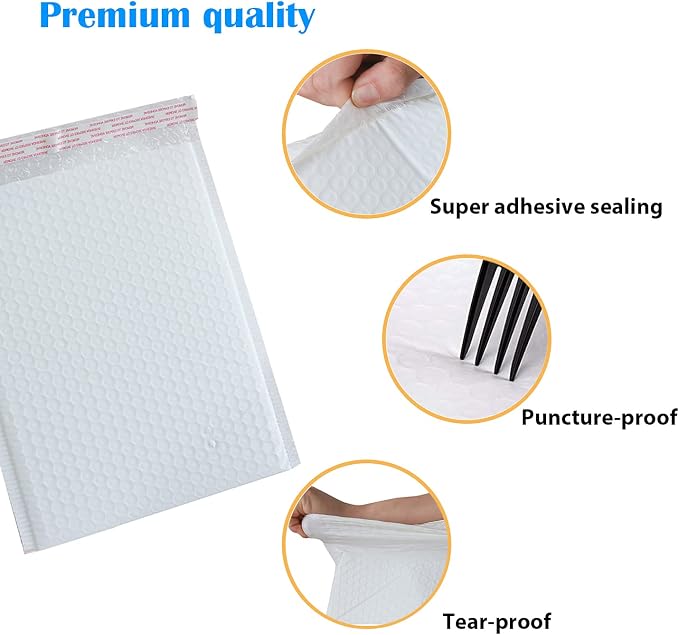 Immuson White 9.5 x 13.5 Inches Poly Bubble Mailers, Padded Shipping Envelopes, Self-Seal Shipping Bags, Packaging Bags, Bubble Envelopes Pack of 25
