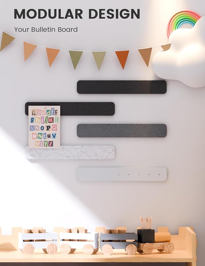 Fluxynara 13" x 2" Felt Wall Panels, Concrete Echo | 5-Pack Includes 35 Push Pins and Adhesive Tabs for Photos, Notes and Decor in Bedroom Doors, Home Office or Studios