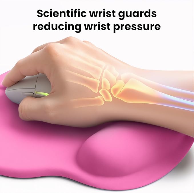 Mouse pad with Wrist Rest,Relieving Pain Memory Foam Computer pad, Ergonomic Desktop Mouse, Silicone Material Mouse pad, with Non-Slip PU Base (Rose Color)