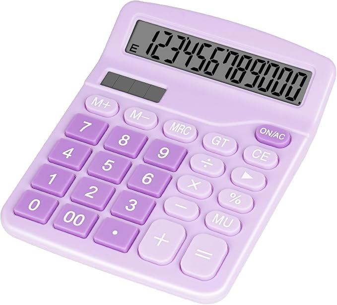 Cute Purple Desktop Calculator with Big Buttons, Dual Power Source, Solar and Battery, Large Display Screen - Perfect for Office, Teachers, and Students (Purple)