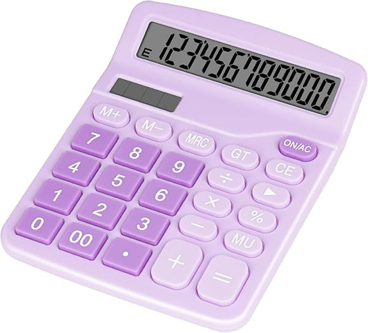 Cute Purple Desktop Calculator with Big Buttons, Dual Power Source, Solar and Battery, Large Display Screen - Perfect for Office, Teachers, and Students (Purple)